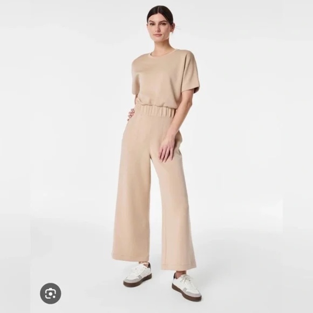 SPANX Airessentials Wide-Leg Jumpsuit Tahini Beige Medium Petite